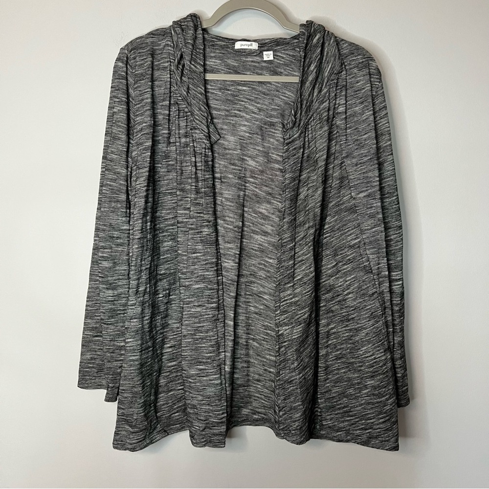 Women’s Pure Jill gray hooded open front lightweight sweater size medium M
